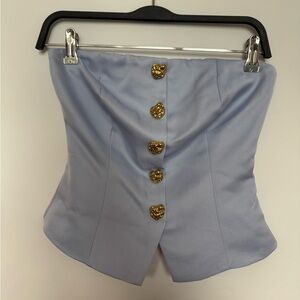Endless Rose Light Blue Strapless Top with Gold Buttons NWT
